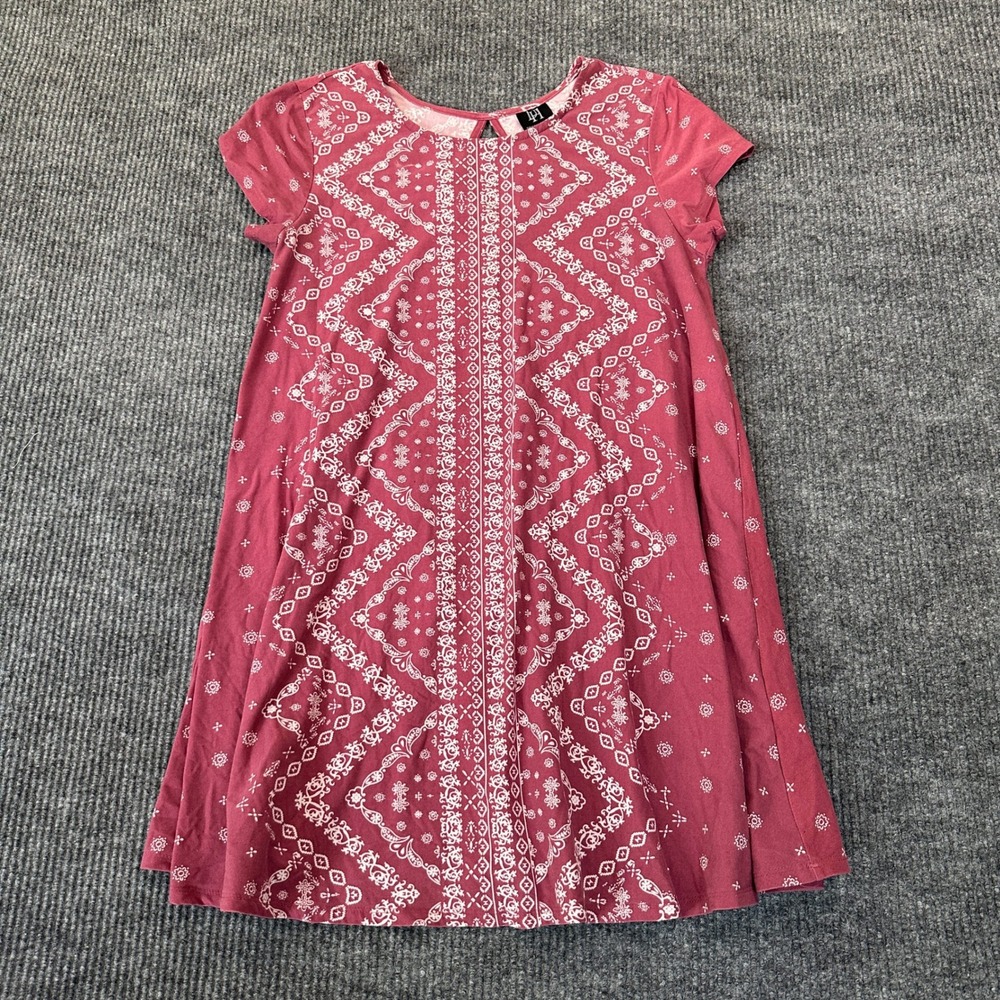 Derek Heart Bandana Print Swing Dress Large Maroon Boho Jersey‎ Knit